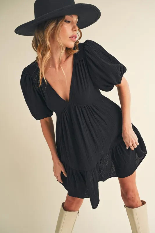 Aemi+Co Tied Back Ruffled Short Sleeve Mini Dress back view