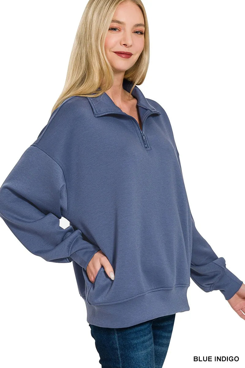 Zenana Scuba Quarter-Zip Sweatshirt - Fashorio