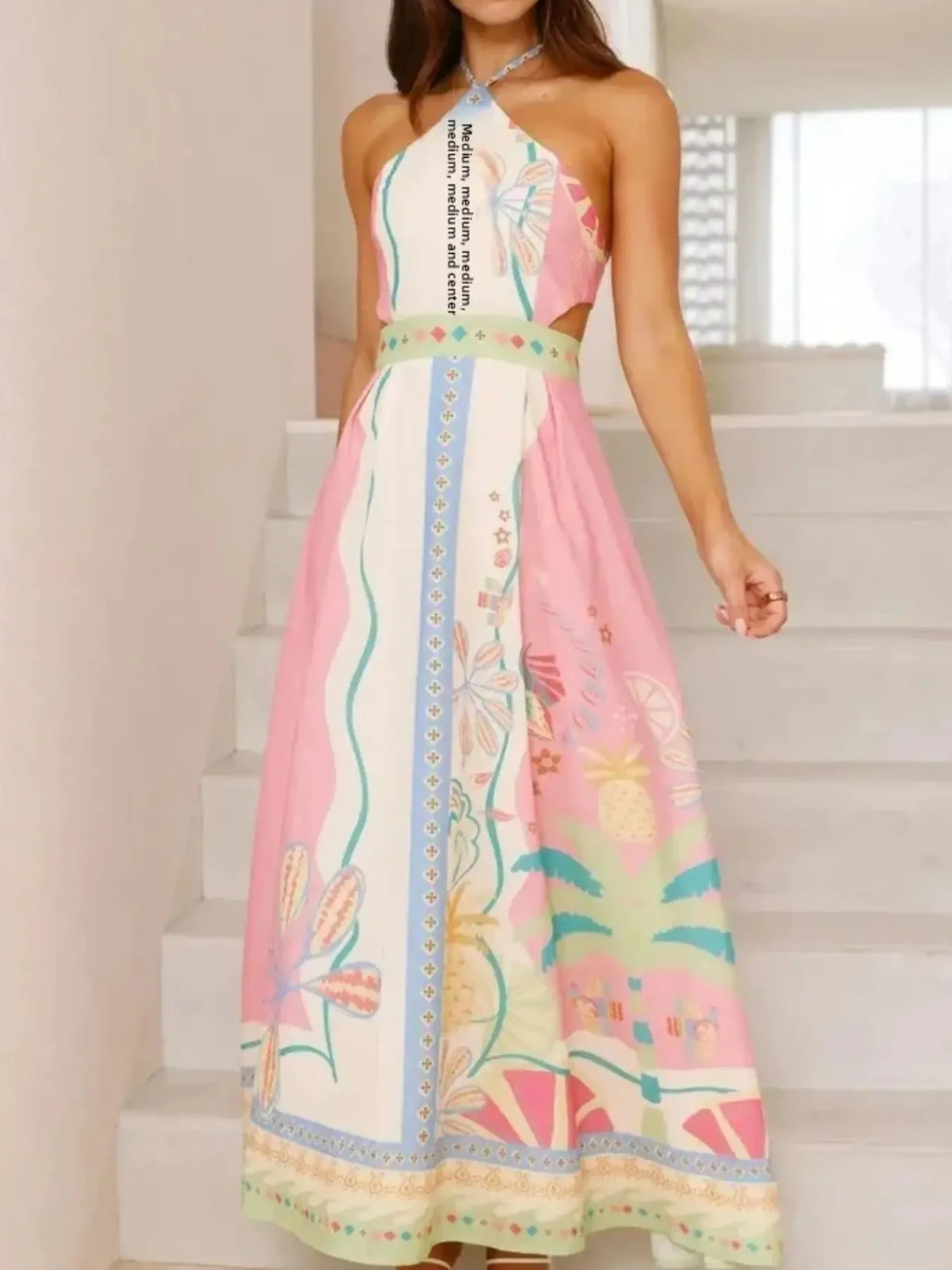 Halter neck maxi dress skirt and hem