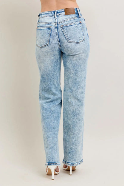 Judy Blue Full Size Hw Mineral Wash Destroy 90's Straight Jeans Plus Size - Fashorio