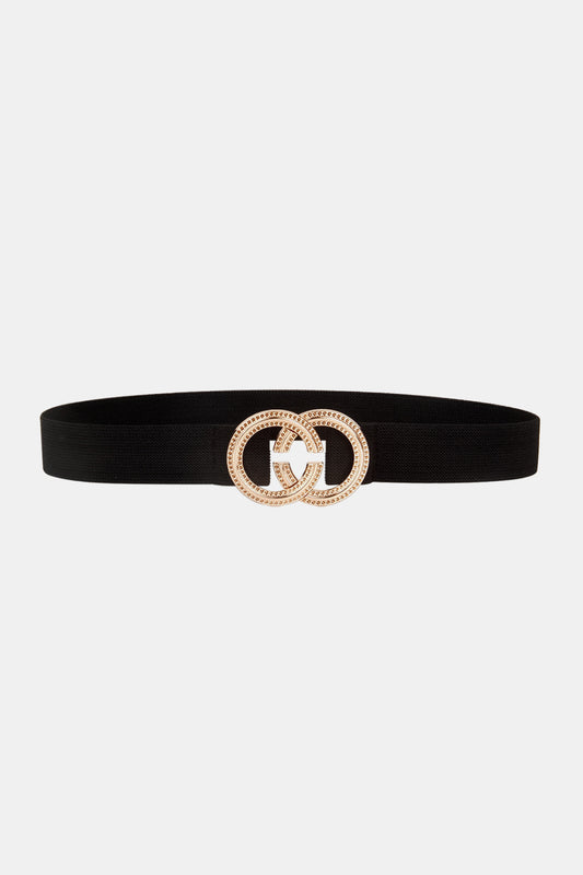 Double Hoop Buckle Elastic Belt Black One Size - Fashorio