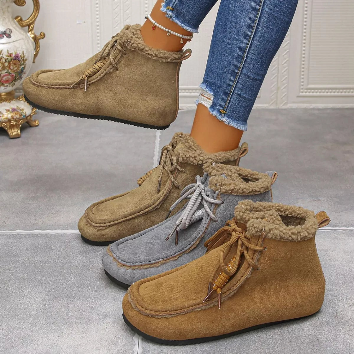 Plush lined ankle boots front view