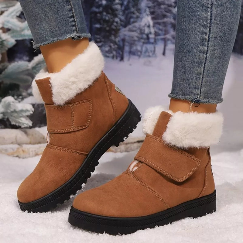 Round Toe Fuzzy Ankle Boots front view