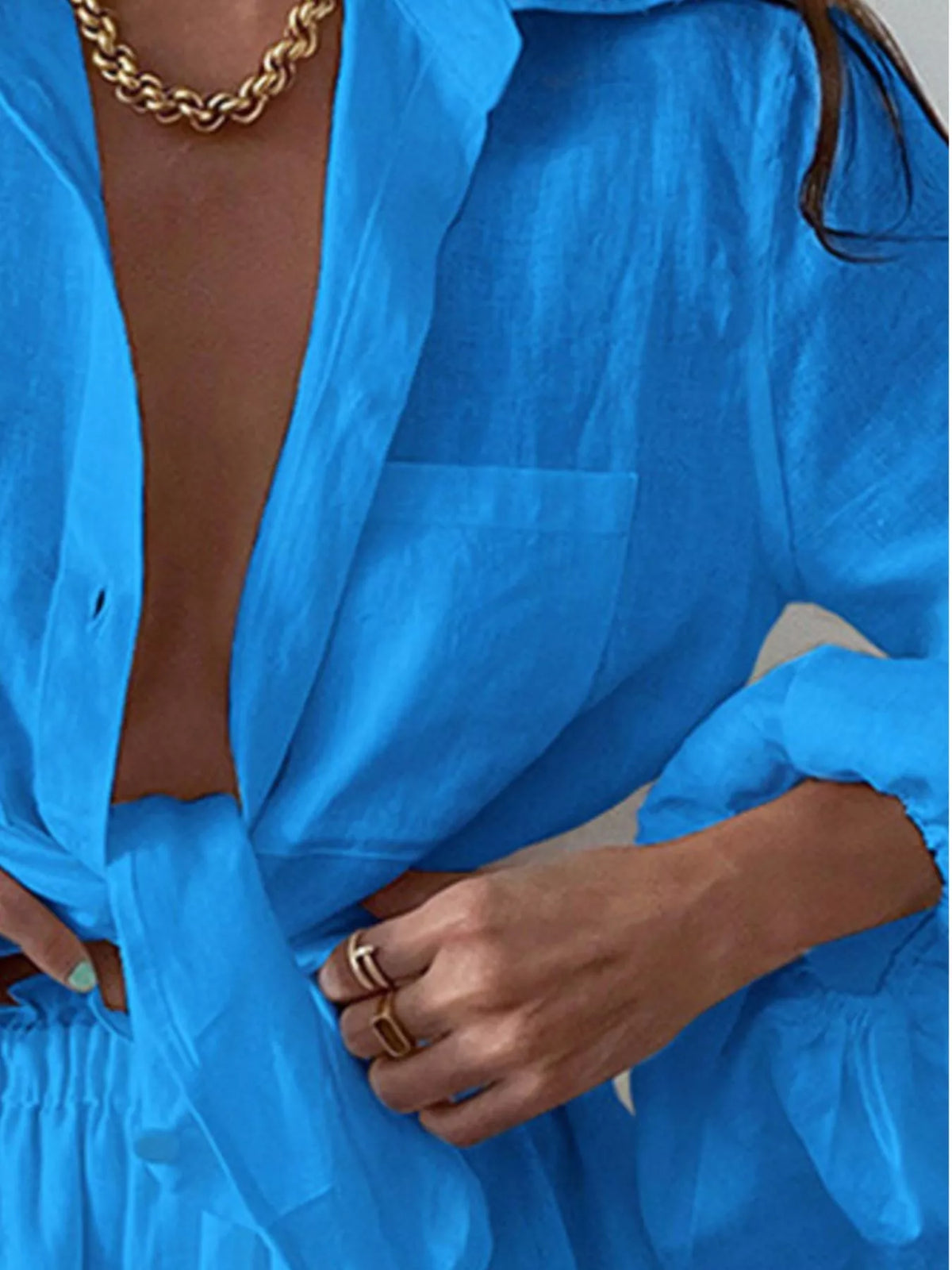 Long sleeve shirt and shorts set flat lay