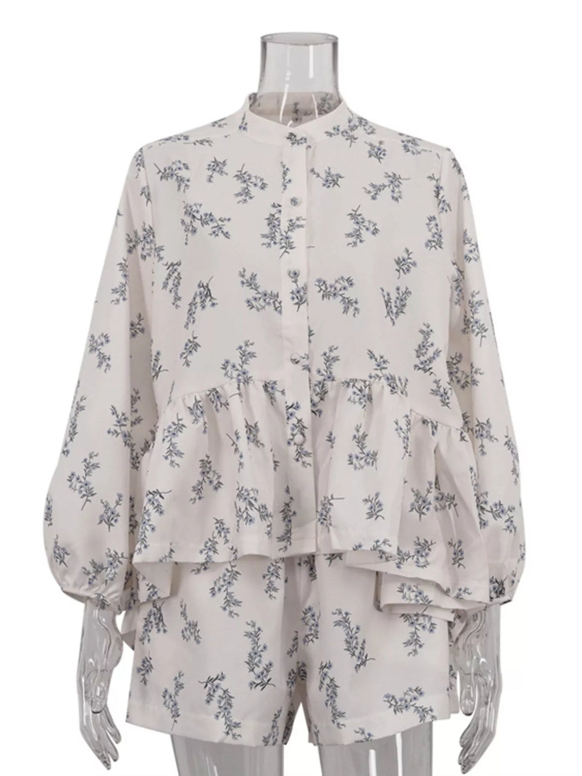 Floral Balloon Sleeve Top and Shorts Set, view 7