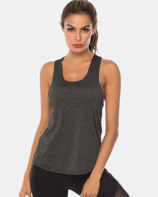 Full Size Scoop Neck Wide Strap Active Tank Black - Fashorio