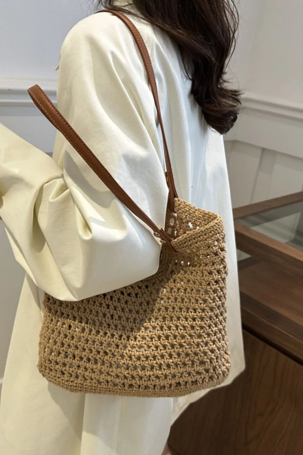 Openwork Woven Tote Bag, view 5