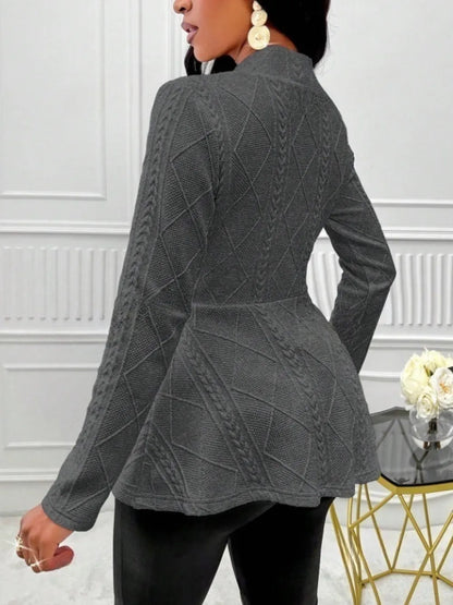 One Button Textured Peplum Cardigan - Fashorio