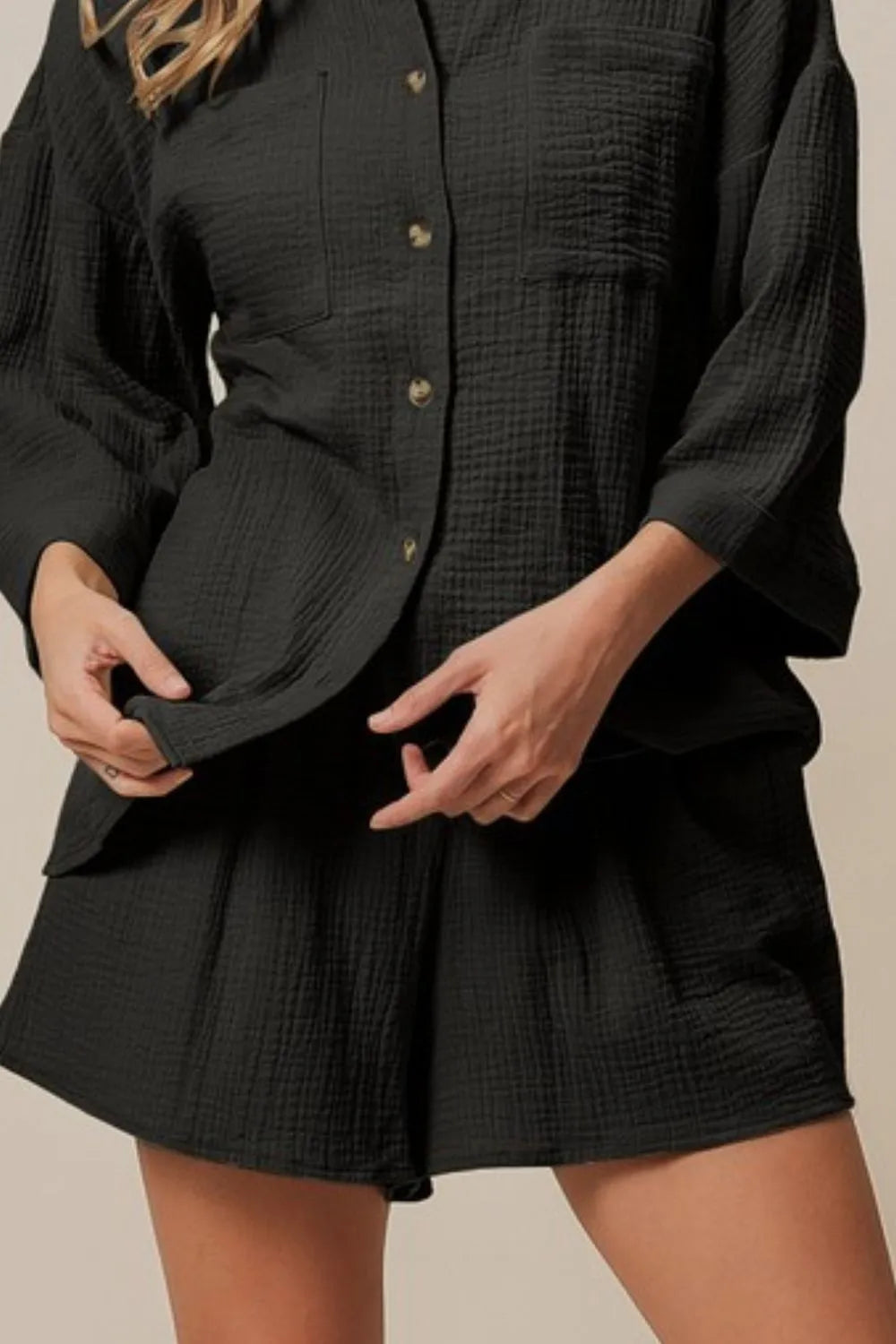 BiBi Crinkle Gauze Shirt and Short Set - Fashorio