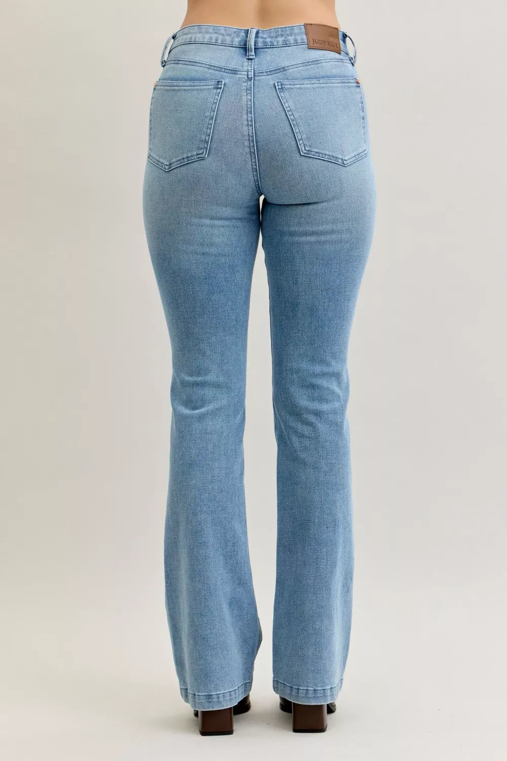 Judy Blue contrast wash bootcut jeans full length view