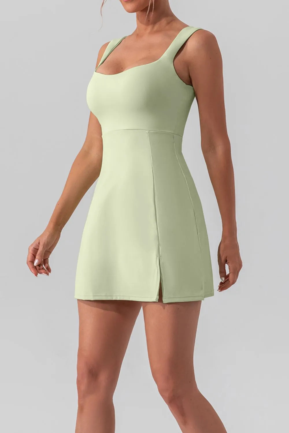 Square Neck Sleeveless Slit Mini Active Dress styled look