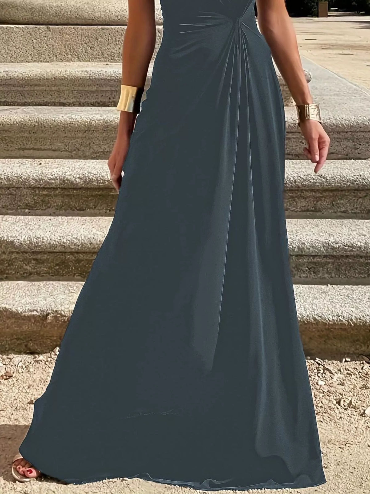 twisted round neck sleeveless maxi dress front view 2