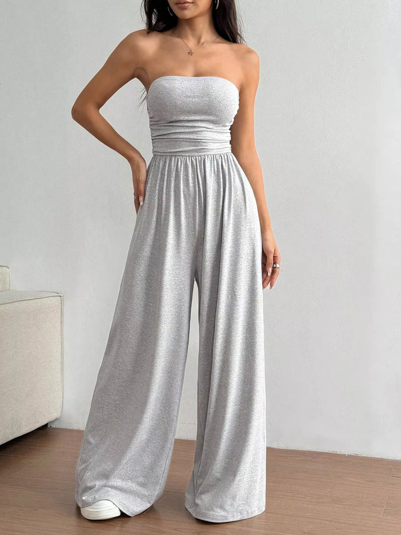 Wide leg strapless tube top jumpsuit front view
