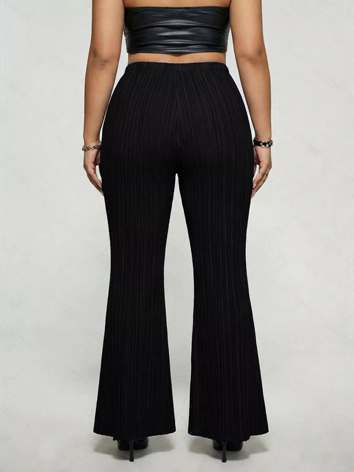 Plus size high waist flare pants, full length view