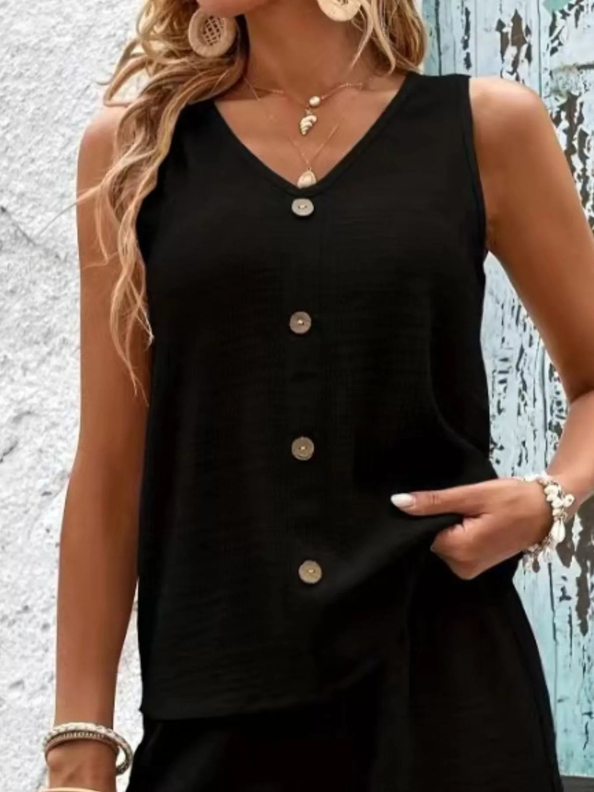 V neck tank top and shorts set styled