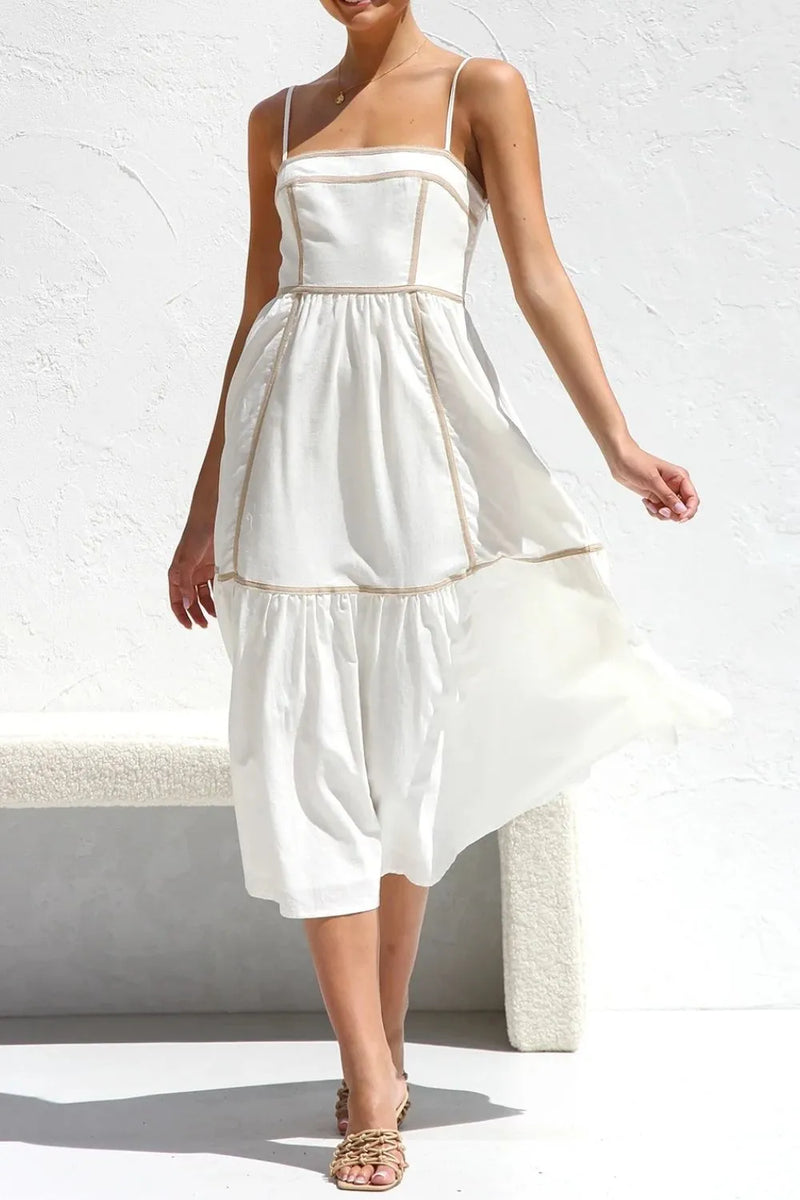 Contrast trim square neck midi cami dress front view