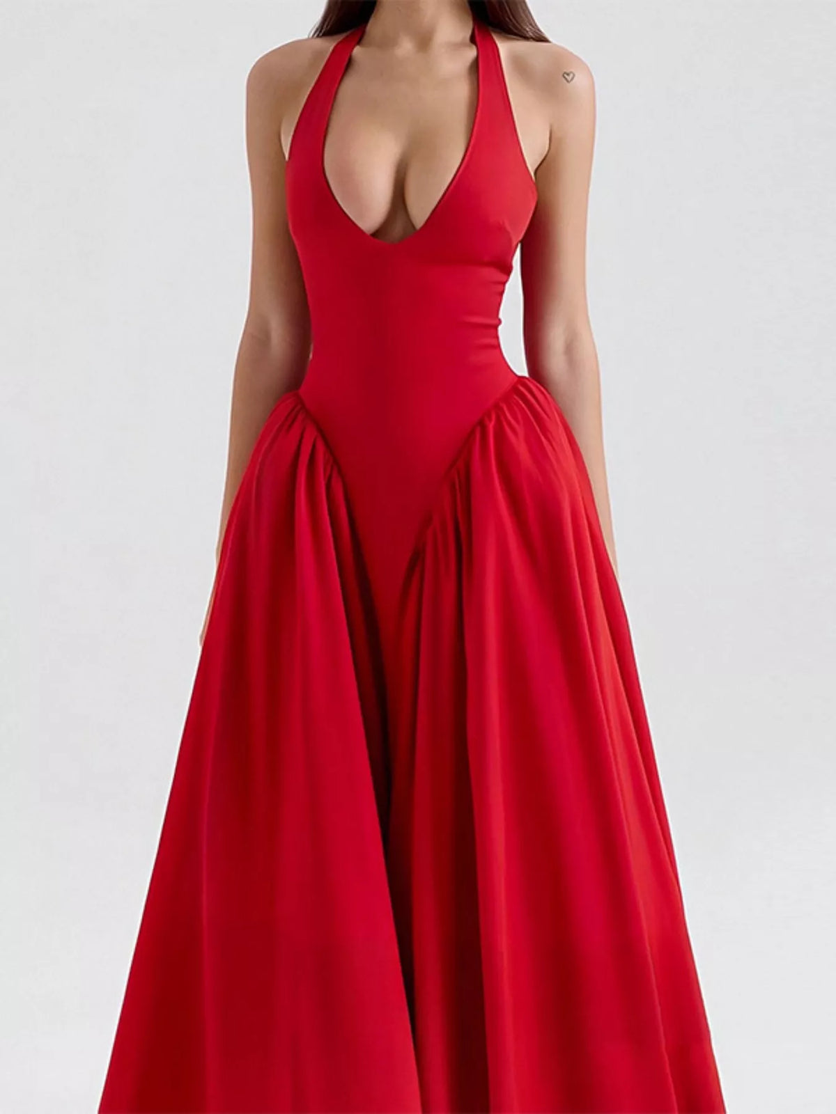 Halter neck midi dress with pockets fabric detail