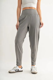 MONO B Flowbarrel High Waist Active Pants NEW PEWTER - Fashorio