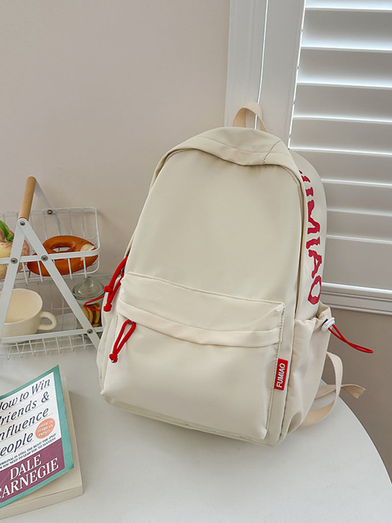 White casual nylon backpack front view