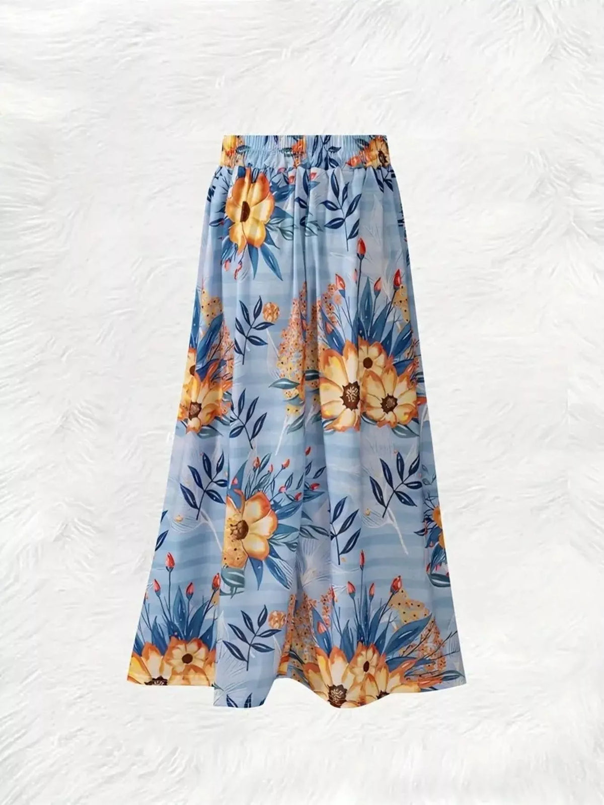 Printed elastic waist skirt shown from a three quarter angle