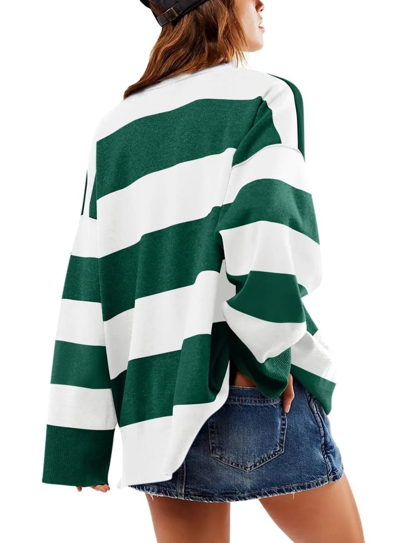 Striped Half-Zip Oversized Sweatshirt - Fashorio
