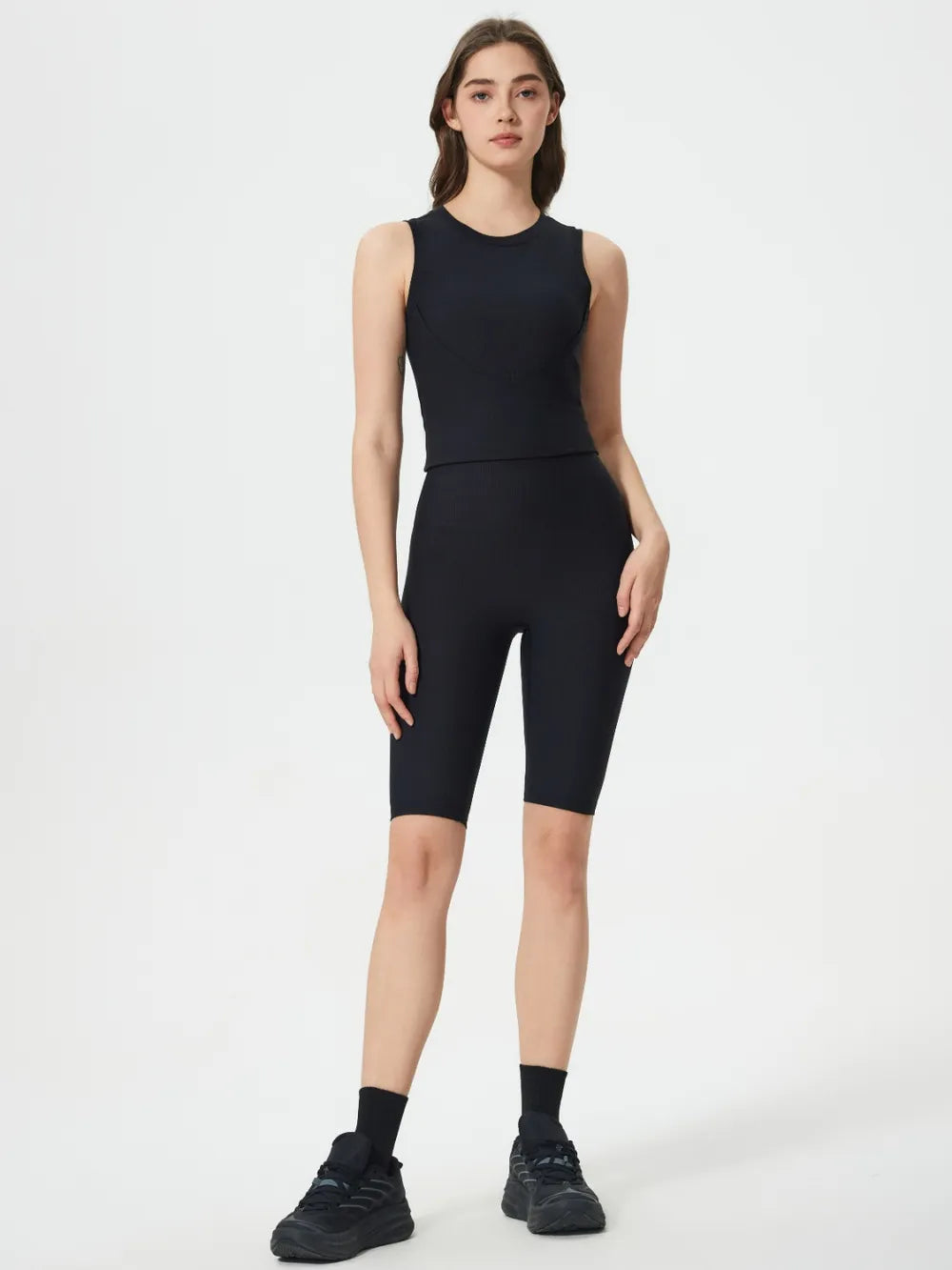 High waist stretch active shorts side view