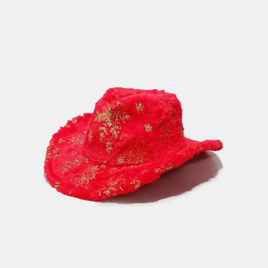 Fuzzy Snowflakes Polyester Hat Deep Red One Size - Fashorio