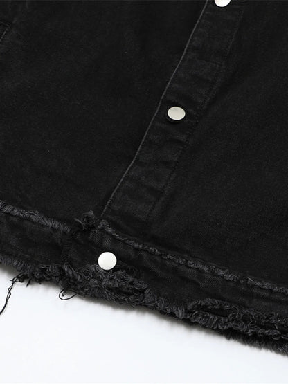 Men's Raw Hem Long Sleeve Denim Jacket - Fashorio