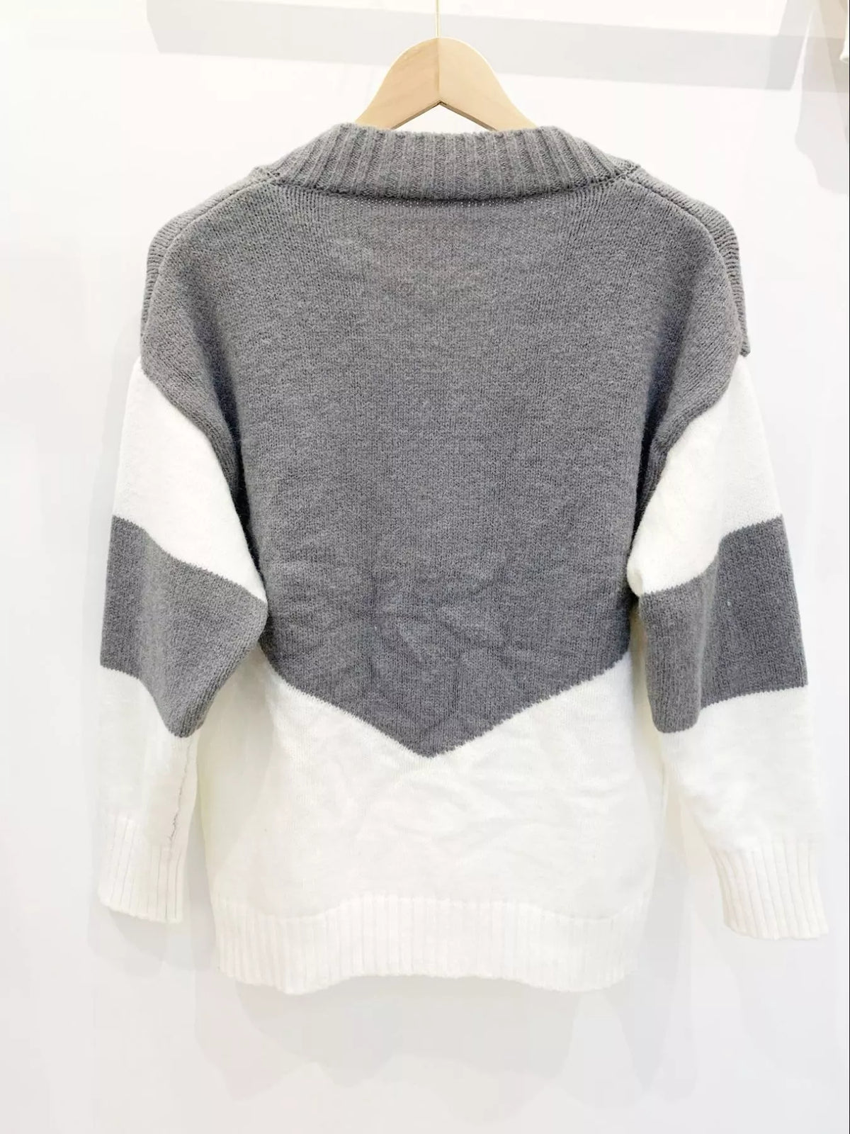 color block v neck knit sweater knit texture close up