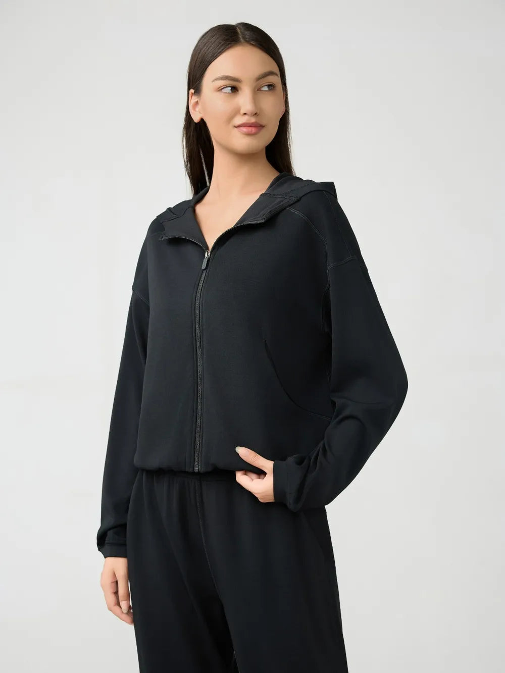 Millennia Zip Up Dropped Shouder Active Hooded - Fashorio