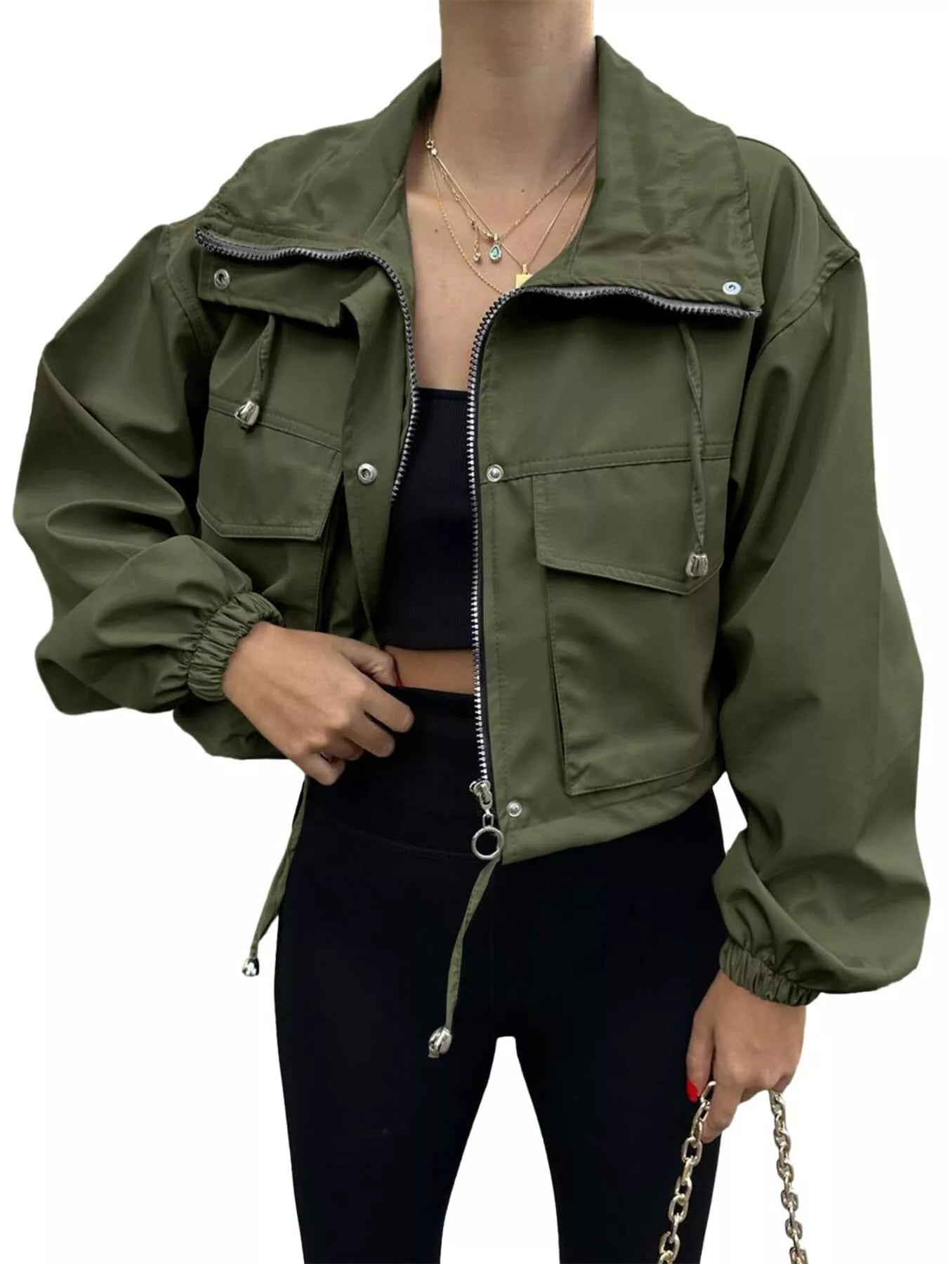 Drawstring Hem Zip Up Jacket - Fashorio