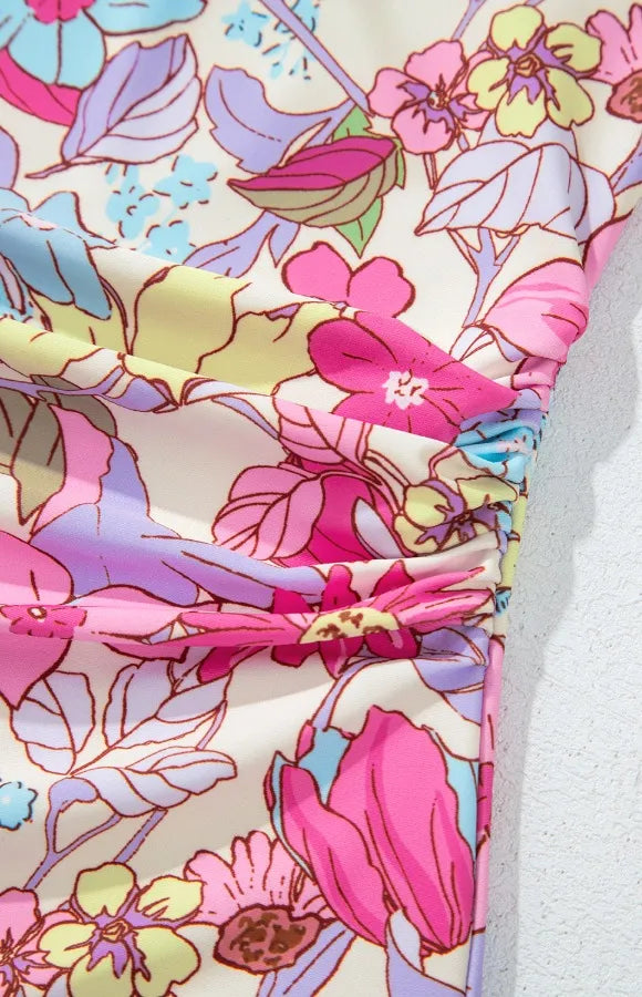 Floral Ruffle Trim Tummy Control One Piece Swimsuit - Fashorio