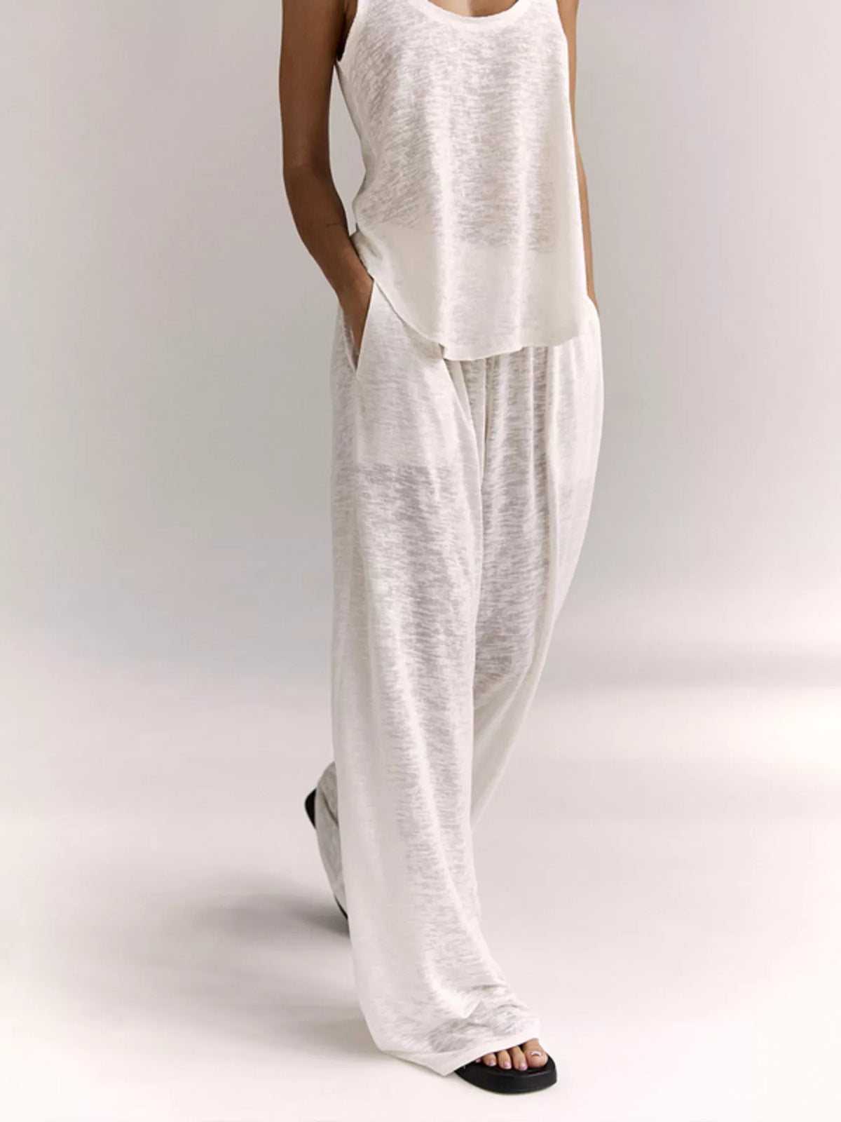 White coordinated lounge set full look