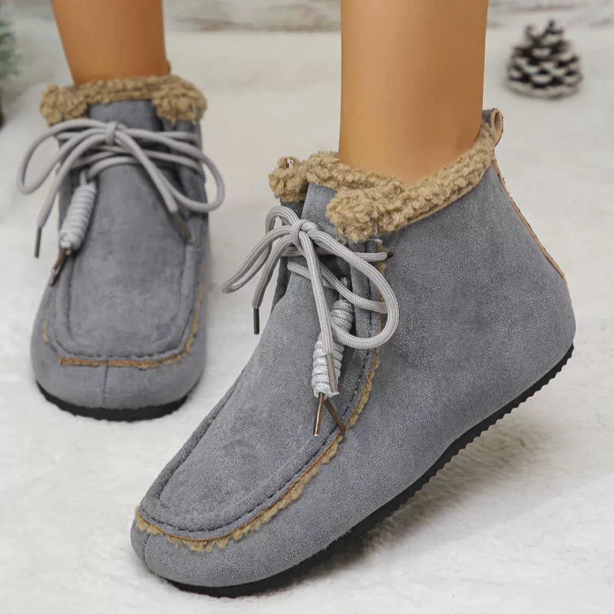 Plush lined ankle boots outer side view