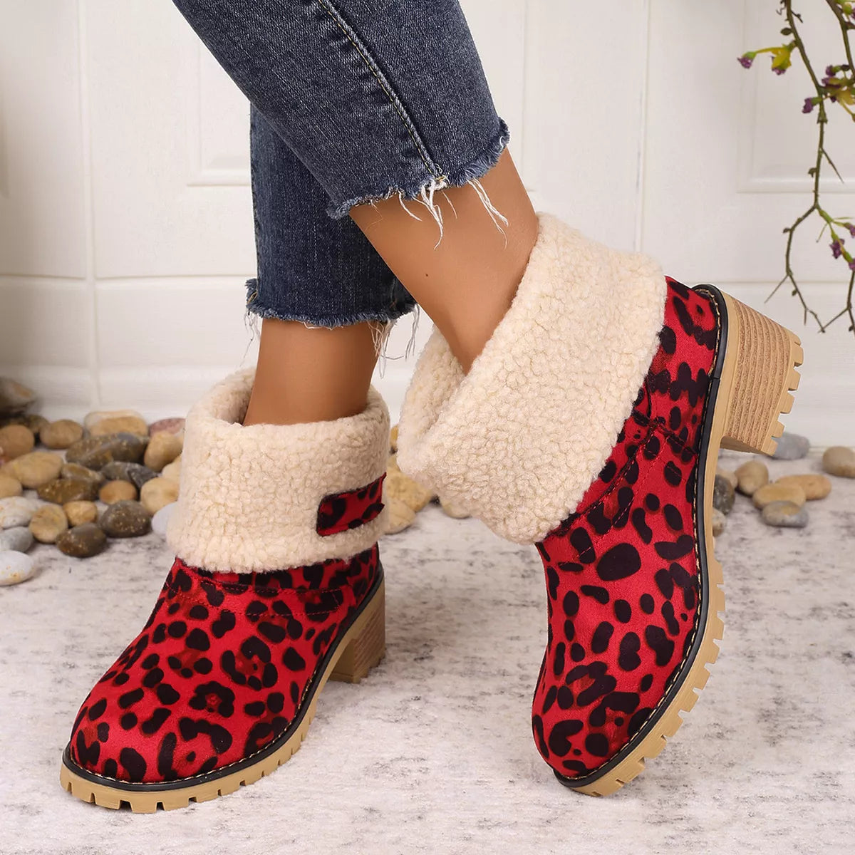 Leopard boots angled pair shot