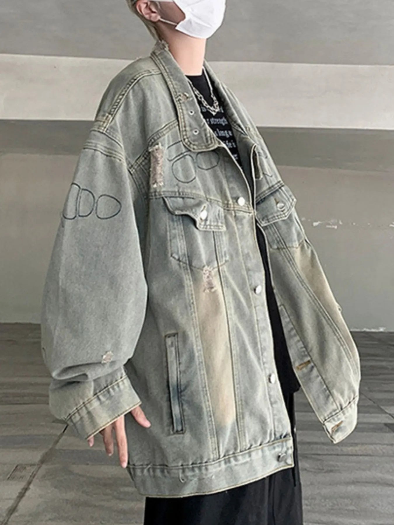 Men's Plus Size Distressed Button Up Denim Jacket - Fashorio