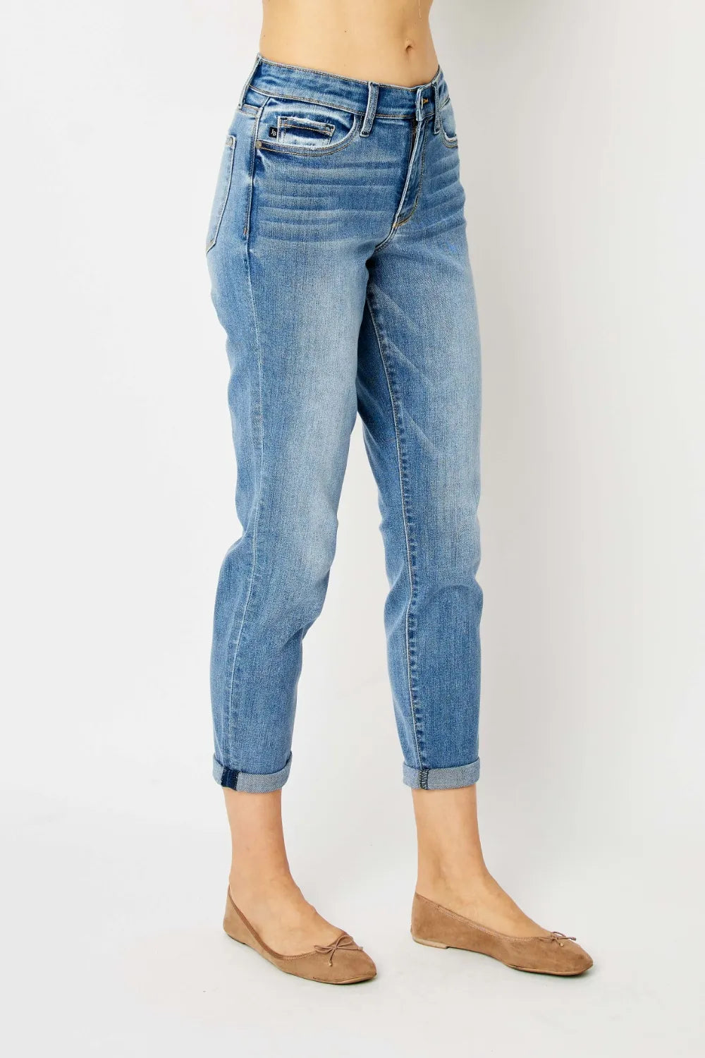 Judy Blue Plus Size Cuffed Hem Slim Jeans – Stretch Denim - Fashorio