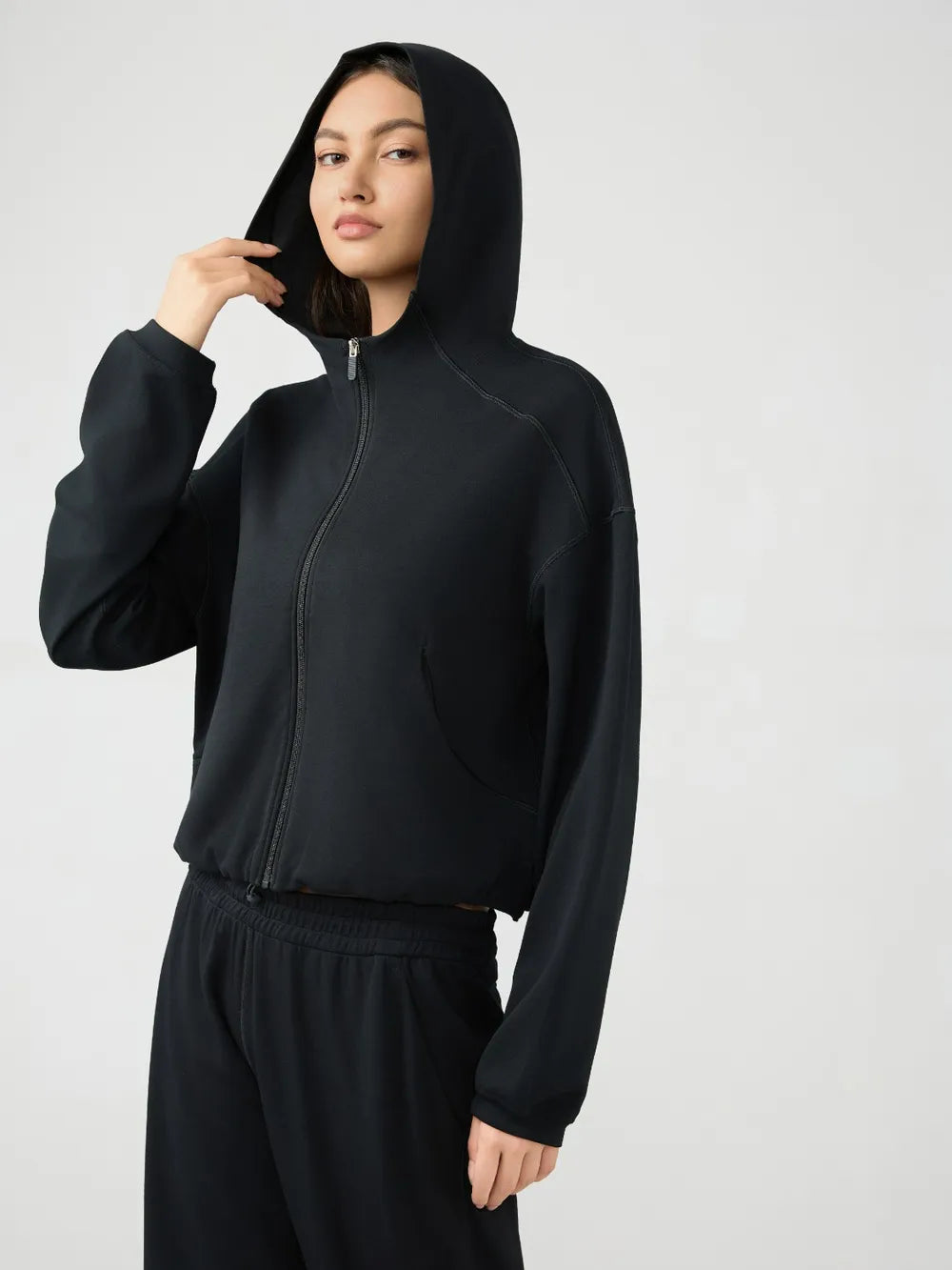 Millennia Zip Up Dropped Shouder Active Hooded - Fashorio