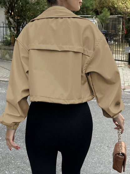 Drawstring Hem Zip Up Jacket - Fashorio