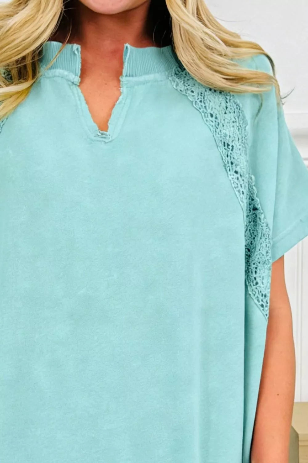 Notched Neck Lace Mineral Wash Tee back view