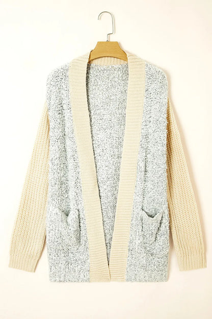 Color Block Side Pockets Open Front Cardigan - Fashorio