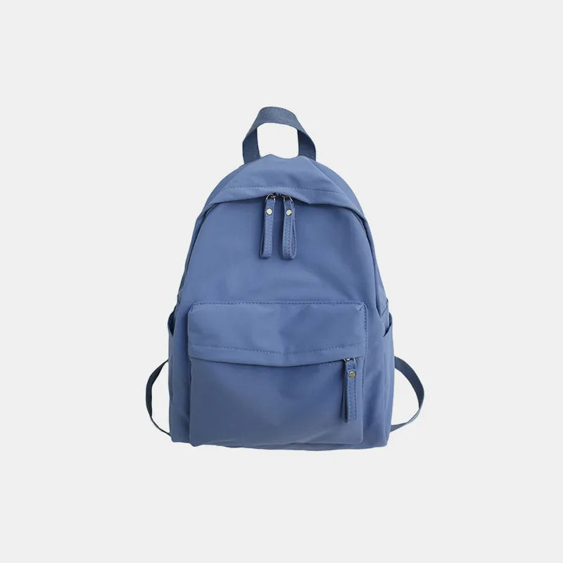 Cotton zip top backpack angled view