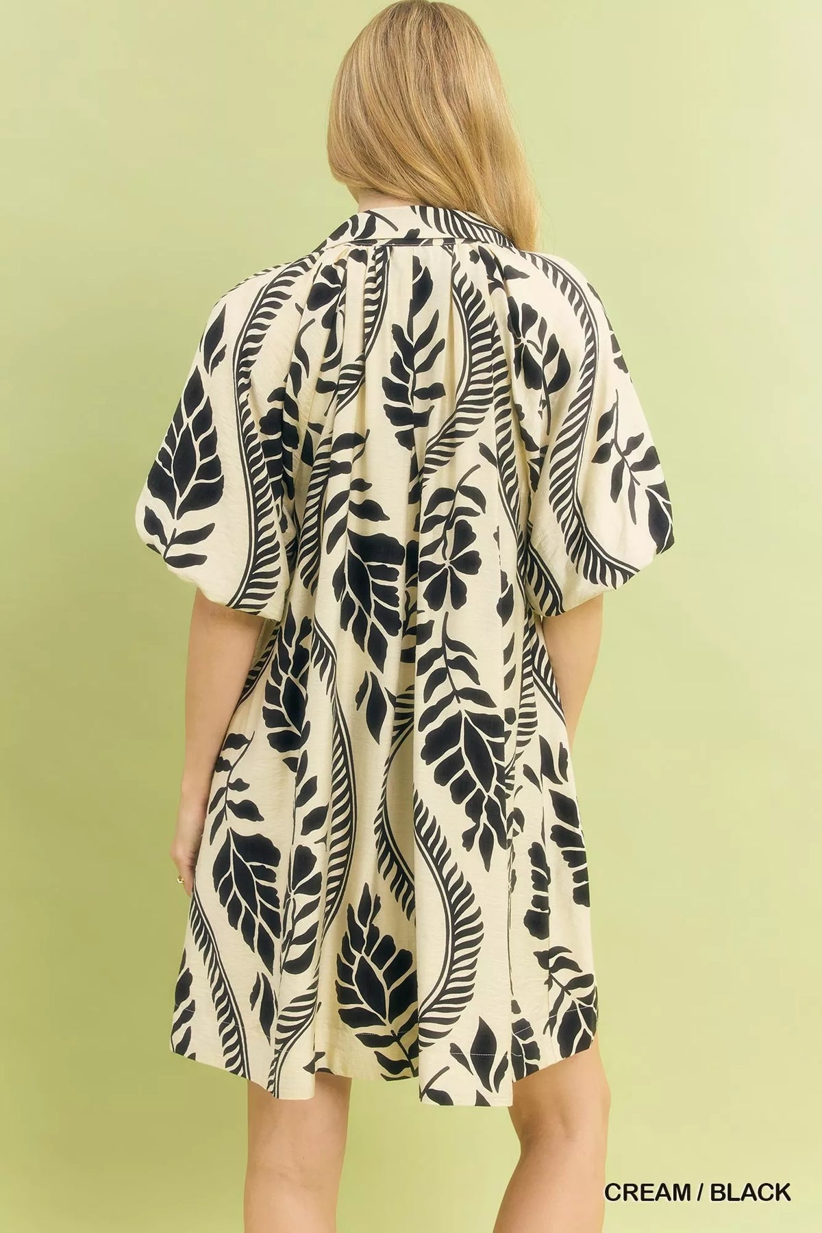 Umgee leafy ogee print mini dress side view