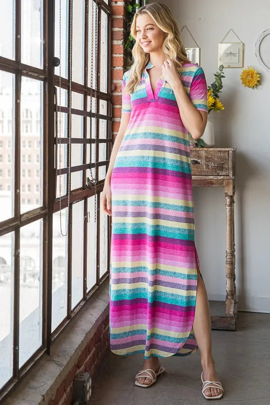 Striped Short Sleeve Maxi Tee Dress Plus Size, view 7