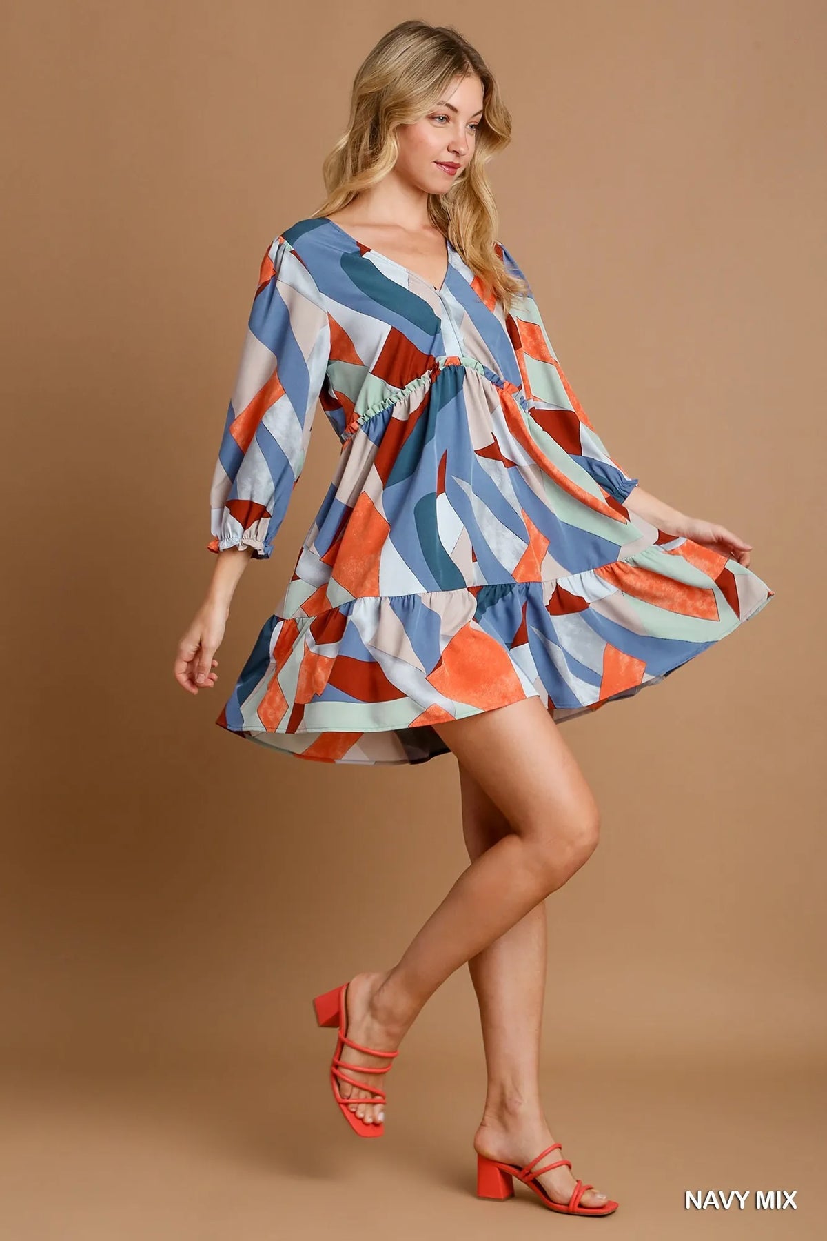 Abstract V Neck Tiered Printed Dress side view