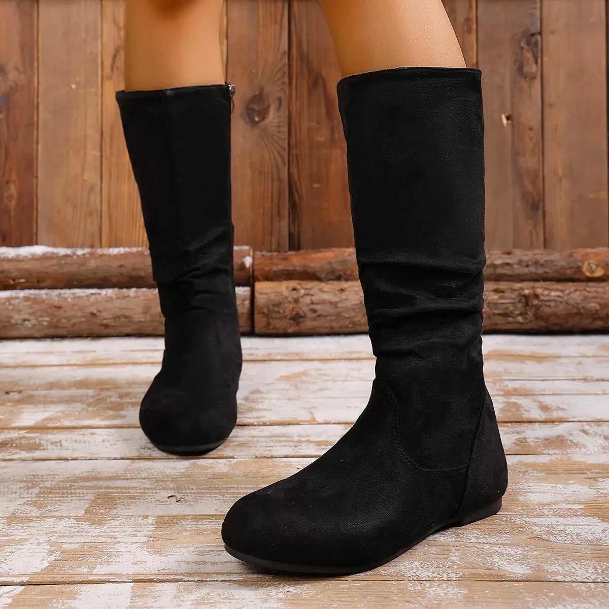 Round toe side zip boots zip detail
