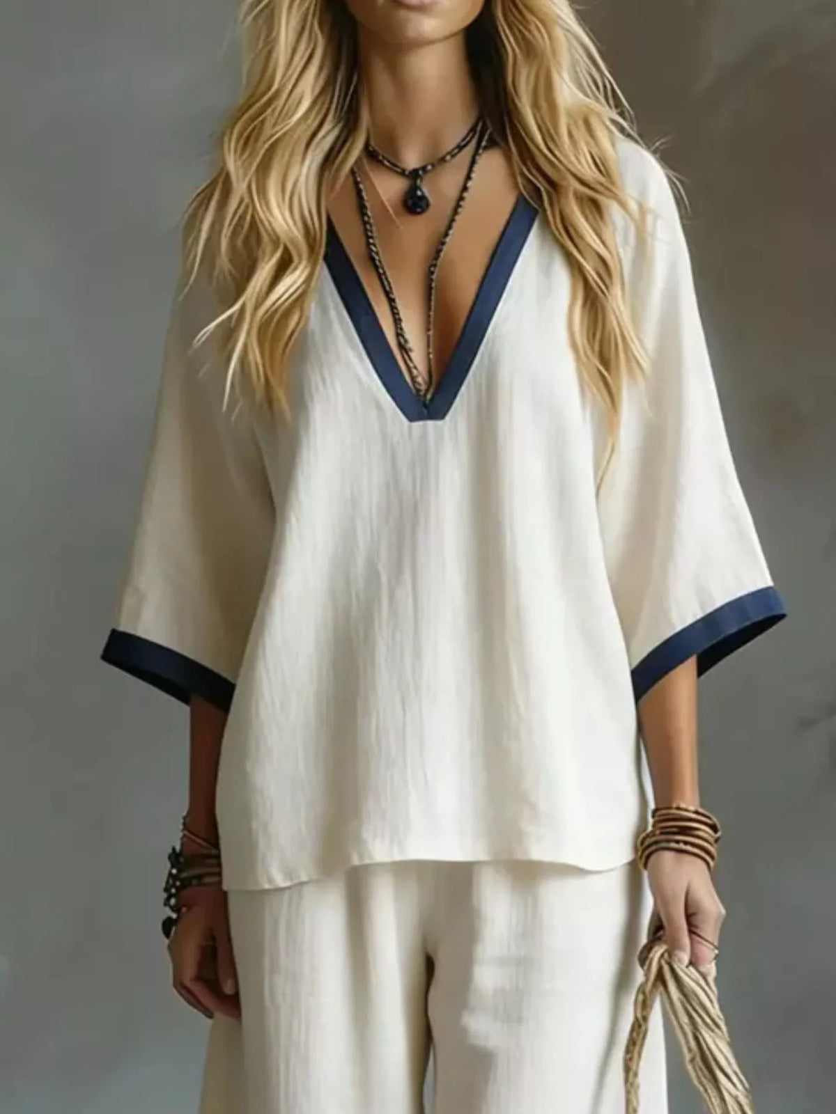 Contrast trim two piece set side view