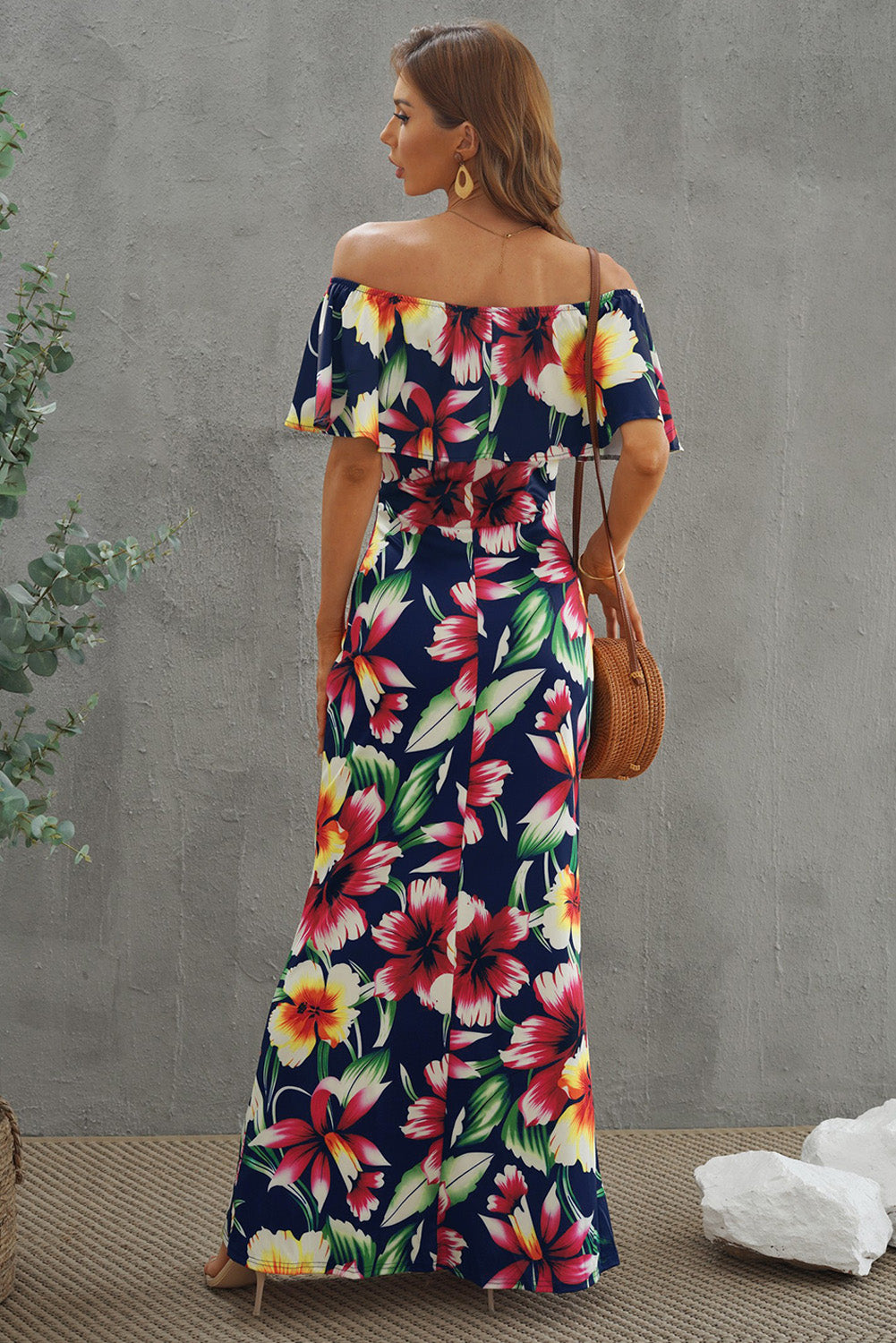 Floral Layered Off-Shoulder Maxi Dress - Fashorio