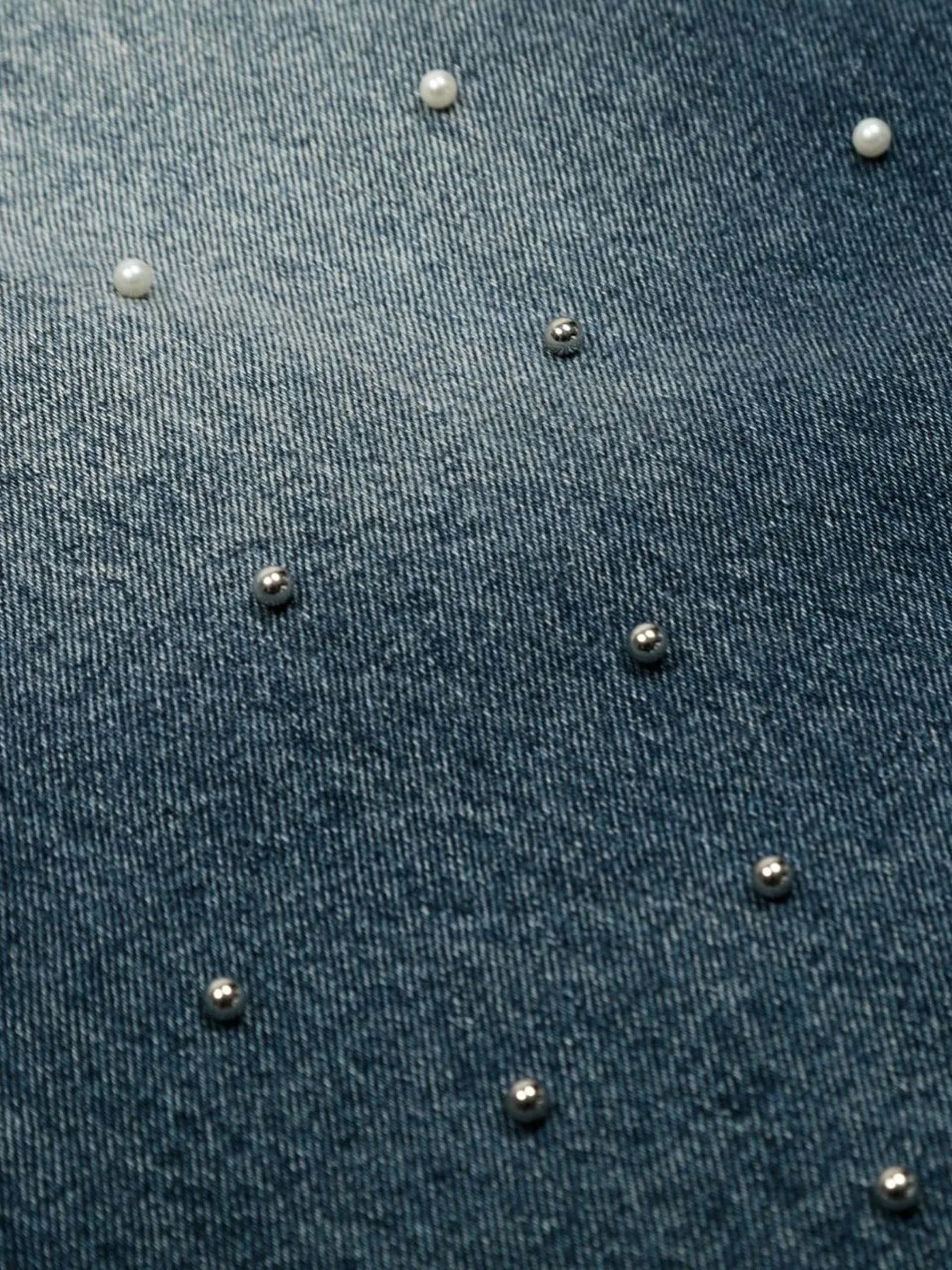 Men's Pearl Embellished Wide Leg Denim Shorts - Fashorio