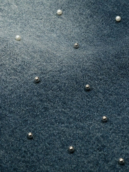Men's Pearl Embellished Wide Leg Denim Shorts - Fashorio